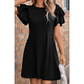 Oaklee Black Round Neck Double Ruffle Short Sleeve Dress