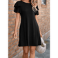 Oaklee Black Round Neck Double Ruffle Short Sleeve Dress