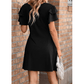 Oaklee Black Round Neck Double Ruffle Short Sleeve Dress
