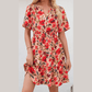 Anne Red Print Wrap V Neck Short Sleeve High Waistband Mini Dress