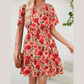 Anne Red Print Wrap V Neck Short Sleeve High Waistband Mini Dress