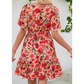Anne Red Print Wrap V Neck Short Sleeve High Waistband Mini Dress