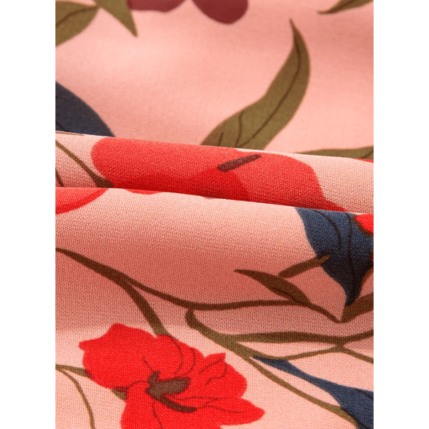 Anne Red Print Wrap V Neck Short Sleeve High Waistband Mini Dress