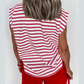 Lona Red Stripe Textured Knit Button Detail Short Sleeve Casual Tee
