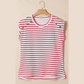 Lona Red Stripe Textured Knit Button Detail Short Sleeve Casual Tee