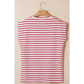 Lona Red Stripe Textured Knit Button Detail Short Sleeve Casual Tee