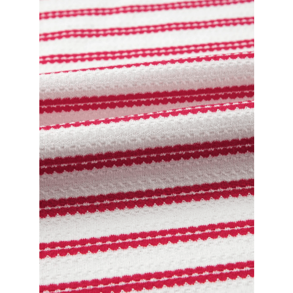 Lona Red Stripe Textured Knit Button Detail Short Sleeve Casual Tee