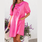 Mayra Striped Print Bow Detail Short Puff Sleeve Mini Dress