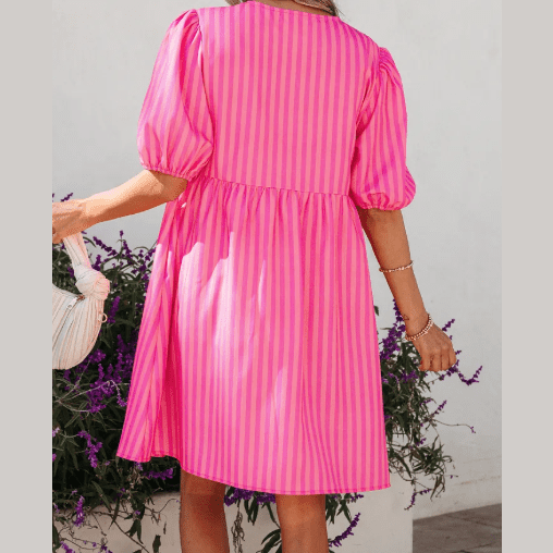 Mayra Striped Print Bow Detail Short Puff Sleeve Mini Dress