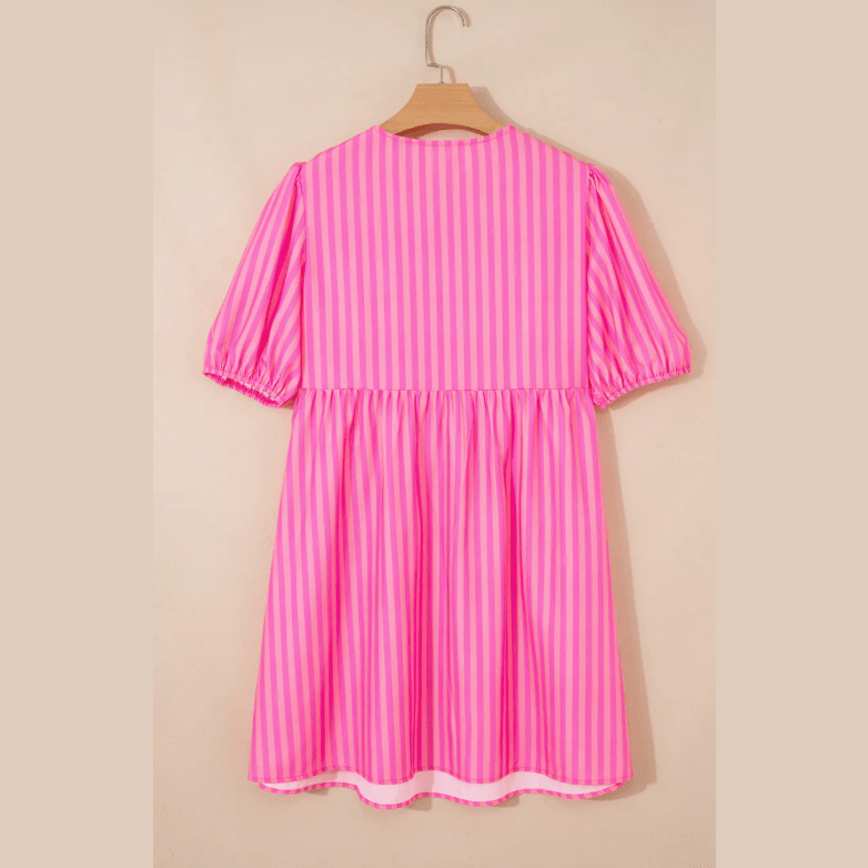 Mayra Striped Print Bow Detail Short Puff Sleeve Mini Dress