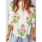 Emerie Wild Flower Print V Neck 3/4 Sleeve Blouse