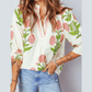Emerie Wild Flower Print V Neck 3/4 Sleeve Blouse