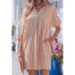 Grace Ann Brown Stripe Pinched V Neck Turn-up Cuffs Shift Mini Dress