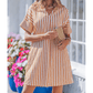 Grace Ann Brown Stripe Pinched V Neck Turn-up Cuffs Shift Mini Dress