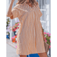 Grace Ann Brown Stripe Pinched V Neck Turn-up Cuffs Shift Mini Dress