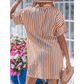 Grace Ann Brown Stripe Pinched V Neck Turn-up Cuffs Shift Mini Dress