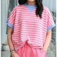 Nell Pink Stripe Contrast Trim Loose Short Sleeve Top