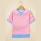 Nell Pink Stripe Contrast Trim Loose Short Sleeve Top