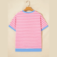 Nell Pink Stripe Contrast Trim Loose Short Sleeve Top