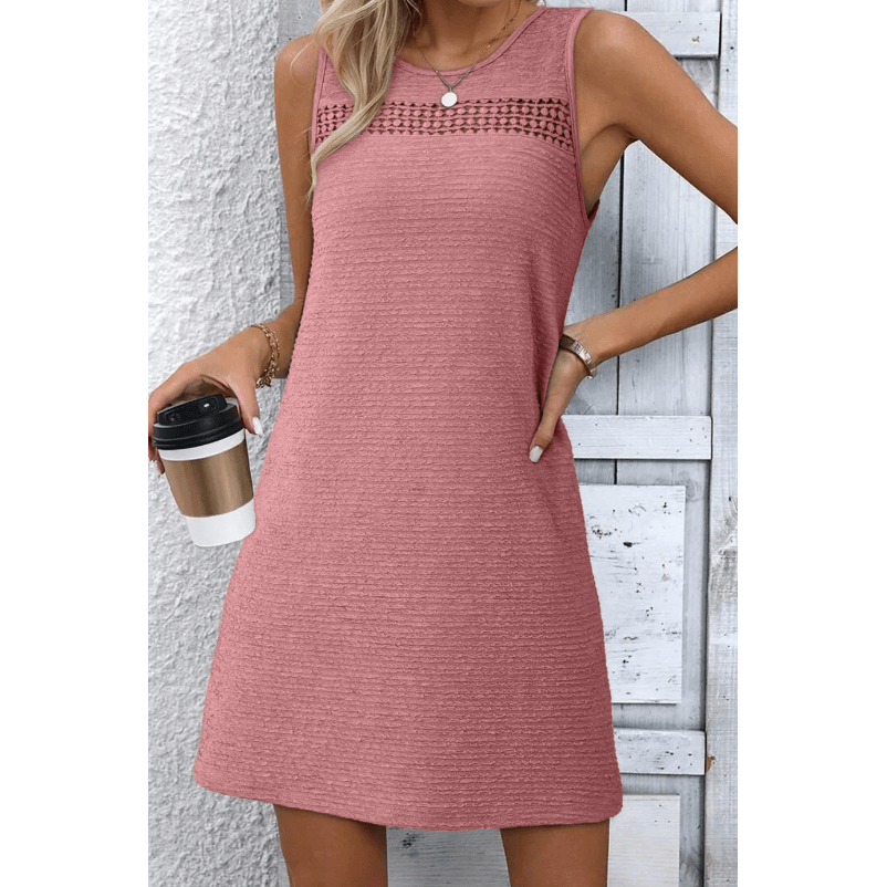 Stormi Pink Textured Lace Hollowed Detail Sleeveless Mini Dress