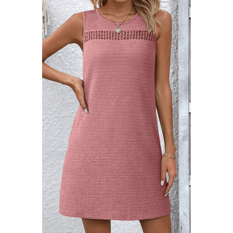Stormi Pink Textured Lace Hollowed Detail Sleeveless Mini Dress