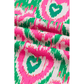 Lynda Green Abstract Heart In Heart Print Striped Trim Polo Collar Short Sleeve Blouse