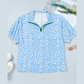 Suki Sky Blue Striped V Neckline Half Sleeve Plus Size Leopard Blouse