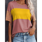Janessa Mauve Color Block Striped Detail Loose T Shirt