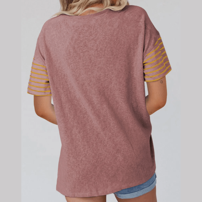 Janessa Mauve Color Block Striped Detail Loose T Shirt