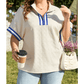 Jolene White Varsity Half Zip Textured Plus Size Top