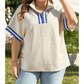 Jolene White Varsity Half Zip Textured Plus Size Top
