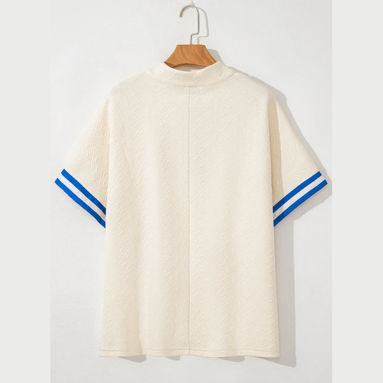 Jolene White Varsity Half Zip Textured Plus Size Top