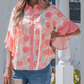 Mallory Pink Double Polka Dot Printed Ruffle Trim Short Sleeve Babydoll Shirt