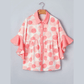 Mallory Pink Double Polka Dot Printed Ruffle Trim Short Sleeve Babydoll Shirt