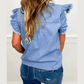 Kera Beau Blue Frilled Collar Flutter Sleeve Denim Top