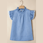 Kera Beau Blue Frilled Collar Flutter Sleeve Denim Top