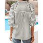 Carey Blue Stripe Floral Embroidered Detail V Neck Short Sleeve Blouse