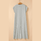 Lorette Black Stripe Frilled Detail Half Buttons Short Sleeve Long Dress