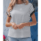 Kelli Black Stripe Cuffed Sleeve Button Detail Loose Tee
