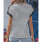 Kelli Black Stripe Cuffed Sleeve Button Detail Loose Tee