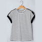Kelli Black Stripe Cuffed Sleeve Button Detail Loose Tee