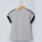 Kelli Black Stripe Cuffed Sleeve Button Detail Loose Tee