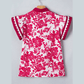 Magsie Red Floral Print Color Block Trim Lace Detail V Neck Flutter Sleeve Blouse
