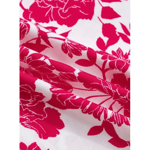 Magsie Red Floral Print Color Block Trim Lace Detail V Neck Flutter Sleeve Blouse