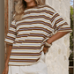 Shayla Brown Stripe Casual Oversized Tee