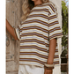 Shayla Brown Stripe Casual Oversized Tee