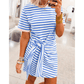 Elliana Sky Blue Stripe Nautical Tie Contrast Trim Round Neck T Shirt Mini Dress