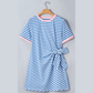 Elliana Sky Blue Stripe Nautical Tie Contrast Trim Round Neck T Shirt Mini Dress