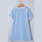 Elliana Sky Blue Stripe Nautical Tie Contrast Trim Round Neck T Shirt Mini Dress