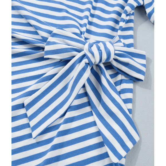 Elliana Sky Blue Stripe Nautical Tie Contrast Trim Round Neck T Shirt Mini Dress